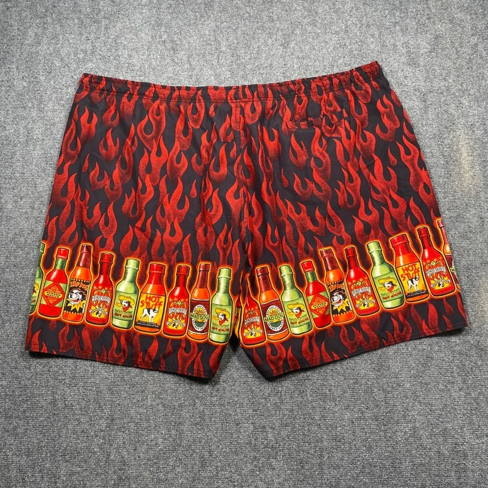 Big Dogs Hot Sauce Flames Swim Trunks Shorts Men's 3X Black‎ Red Fire Bottles